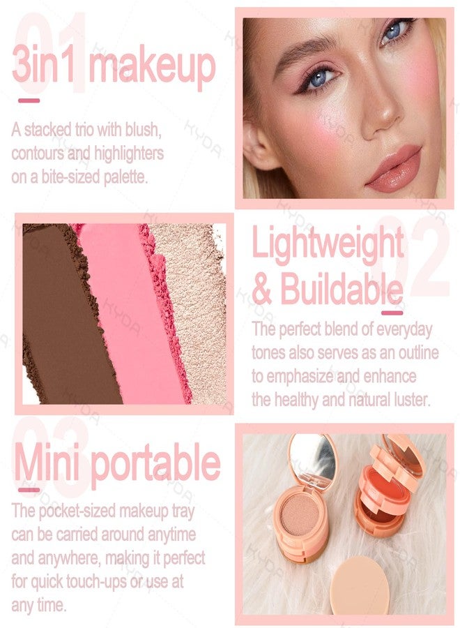 KYDA 3 Colors Contour Blush Highlighter Makeup Palette, All In One Make Up Kit-Blush,Highlighter and Contou Powder Palette, with Brush, Travel Size Stacked Make Up, Face Blusher for Women-01 - Image 5